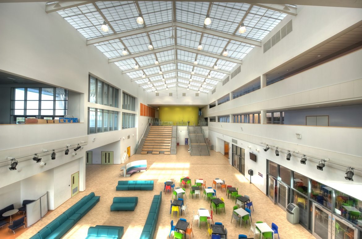Inside the atrium of one of Knowsley's high schools