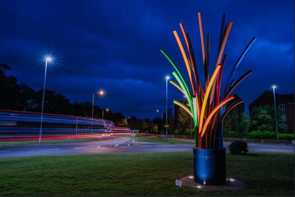 Prescot Displayed at night