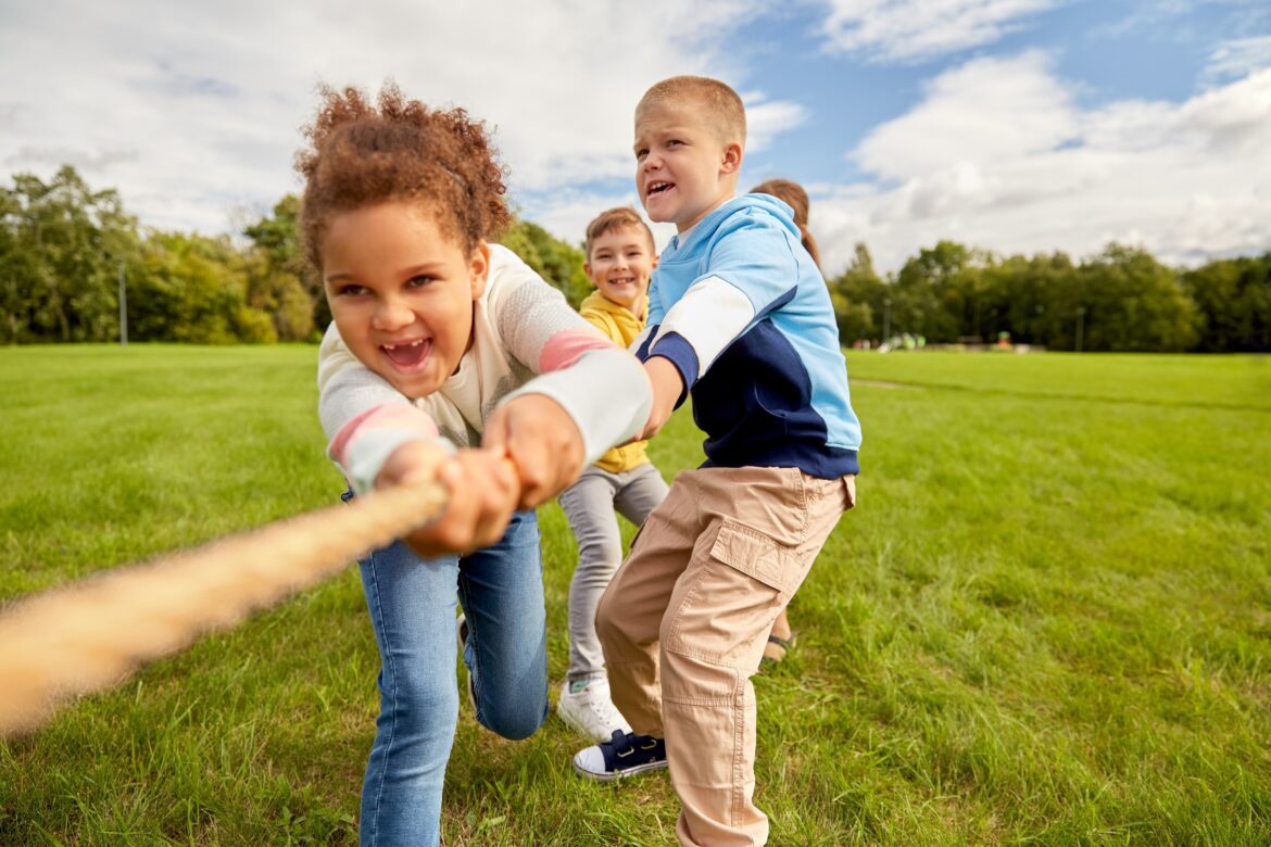 Children playing tug of war