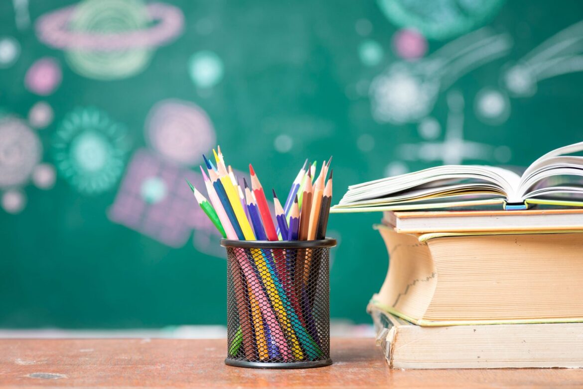 coloured pencils in a pot