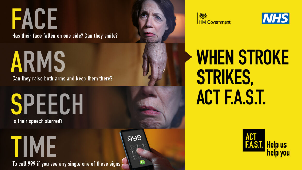 Graphic with words when stroke strikes act FAST
