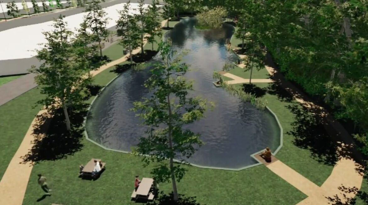 A CGI overhead of Mellors Pond