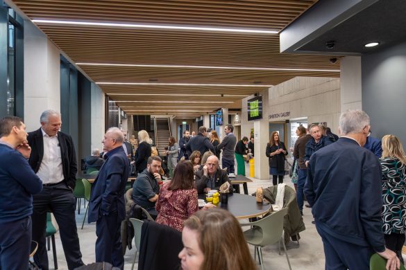 KMBC Ambassadors event SNP 24 Jan 2024 (1 of 1)-10 Attendees at the Knowsley Ambassador meeting networking and enjoying refreshments at the Shakespeare North Playhouse cafe.