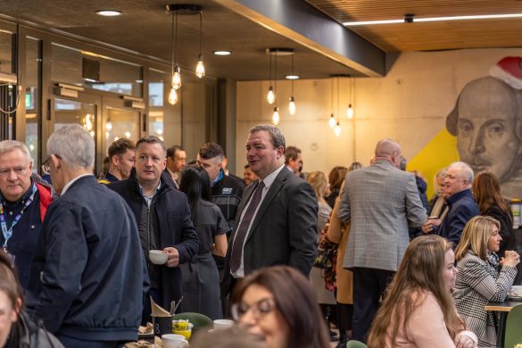 KMBC Ambassadors event SNP 24 Jan 2024 (1 of 1)-11 Attendees at the Knowsley Ambassador meeting networking and enjoying refreshments at the Shakespeare North Playhouse cafe.