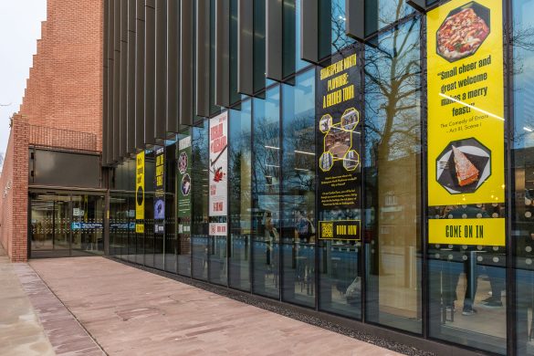 KMBC Ambassadors event SNP 24 Jan 2024 (1 of 1)-18 The outside of the Shakespeare North Playhouse with posters advertising upcoming shows