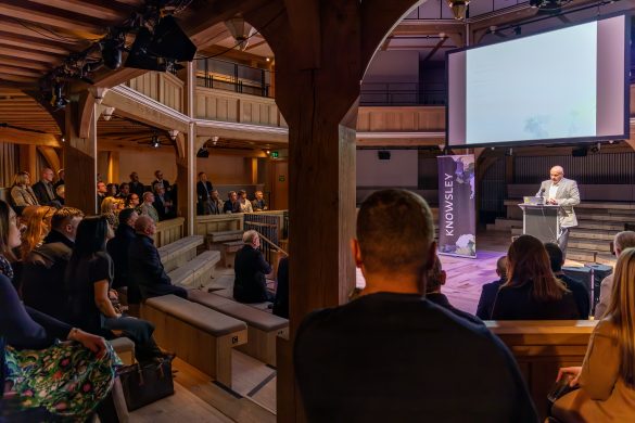 KMBC Ambassadors event SNP 24 Jan 2024 (1 of 1)-50 An audience at the Shakespeare North Playhouse watch on as a speaker addresses them from the stage.